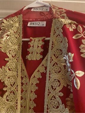 BNSQ Red Long Sleeve Dress with Gold Embroidery